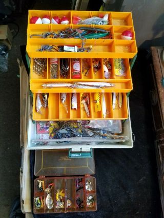 50,  Vintage Freshwater Fishing Lures W/ Rebel Tackle Box Also Terminal Tackle