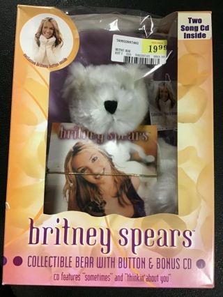 Britney Spears Official Teddy Bear W/ Cd & Button Bonus 2000 Vintage Collectible