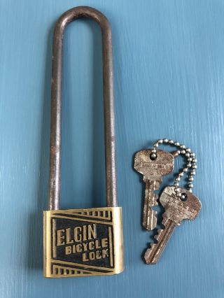 Rare Vintage Elgin Bicycle Lock With 2 Keys Solid Brass 7 