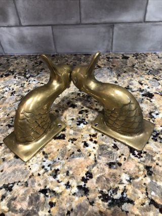 Two Vintage Brass Duck Head Wall Hangers