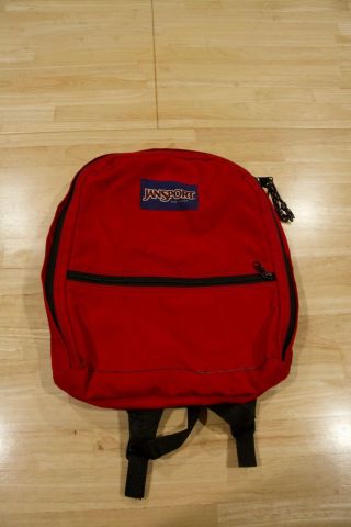 Vintage Jansport Made In Usa Backpack Red Canvas 2 Compartment,  Front Zipper