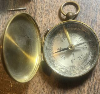 Vintage Antique Brass French Pocket Compass 1900’s,  Possibly Ww1