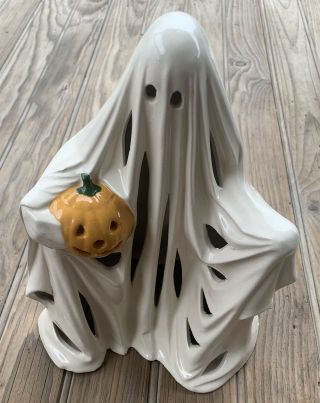 Vintage Byron Molds 1972 Ceramic Ghost Jack O Lantern Pumpkin Halloween Light
