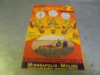 Vintage 1939 Minneapolis Moline Universal Z Tractor Brochure