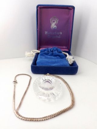Vintage Waterford Crystal Oval Necklace Pendant With Sterling Chain In The Box