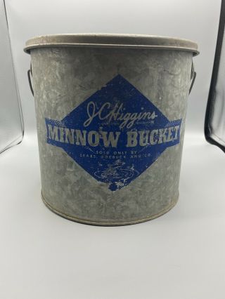 Vintage Jc Higgins Sears And Roebuck Galvanized Metal Minnow Bucket Bait Bucket