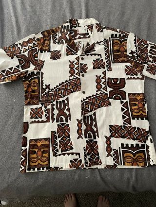 Vintage Hilo Hattie Hawaiian Aloha Shirt Xl Tiki Tapa