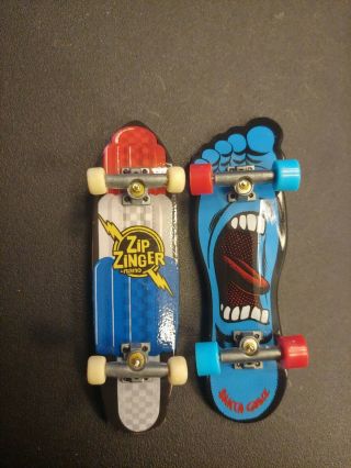 2 Vintage Tech Deck Santa Cruz & Krooked Zip Zinger Skateboards Screaming Foot