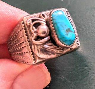 Vintage Navajo American Indian Sterling Turquoise Hand Crafted Ring Size 8