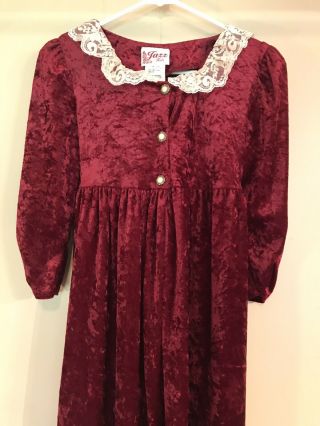 Vintage Crushed Faux Velvet Red Party Dress Girls Jazz Kids Size 14 Christmas