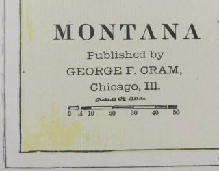 Vintage 1901 Montana Map 22 " X14 " Old Antique Hamilton Helena Missoula