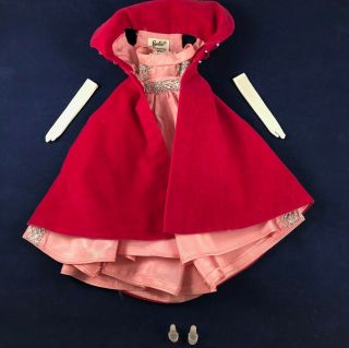 Vtg 60s Barbie Doll Sophisticated Lady Pink Dress Gown Velour Cape Gloves 993