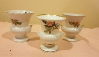 3xsmall Vintage Wedgwood Vase - Pot Bone China Pink Rose And Butterfly 70s - 80s