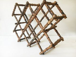 Vintage Tortoiseshell Bamboo Wine Rack Holder Folding Accordion Mid - Century