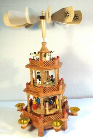 Vtg Lillian Vernon Christmas Nativity 3 Tier Windmill Carousel Candle Holder Box