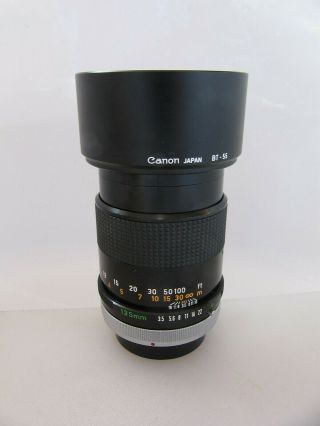 Rare Vtg Canon Fd Sc 135mm F:3.  5 Telephoto Lens With Ep Marking & Bt - 55 Hood