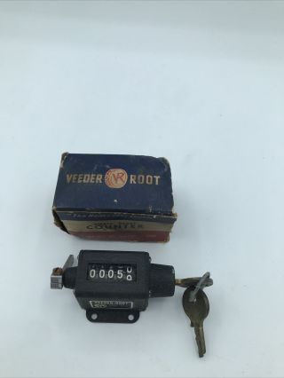 Vintage Veeder - Root 5 Digit Mechanical Counter With Key Reset Hartford,  Conn.