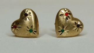 Vintage 14k Yellow Gold Diamond - Cut Small Heart Pierced Post Stud Earrings