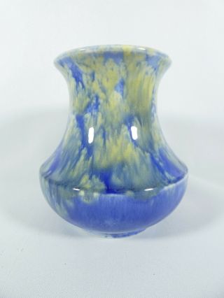 Vintage Art Deco Australian Pottery R.  Fowler Blue Green Drip Glaze Flower Vase