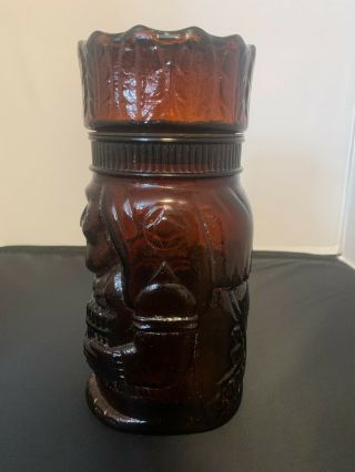 Vintage Native American Indian Chief Brown Amber Glass Jar Canister Humidor 2