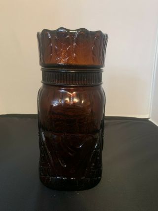 Vintage Native American Indian Chief Brown Amber Glass Jar Canister Humidor 3