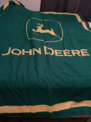 Vintage John Deere Throw Blanket Biederlack (made In Usa) 75x59 Soft Fleece