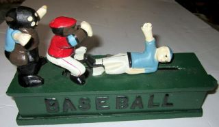 Vintage Mechanical Baseball Cast Iron Coin Bank