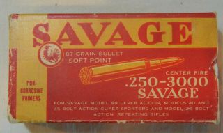Vintage Savage Old Style Indian.  250 - 3000 Caliber Ammo Box