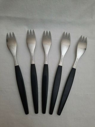 Vintage Gense Focus De Luxe Black Swedish Stainless Steel Set of 5 Dinner Forks 3