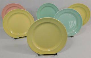 6 Vintage Luray Pastels 7.  25 " Dessert Plates Yellow Green Pink
