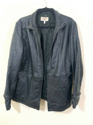 Mens Vintage Giorgio Armani Black Leather Coat Jacket - Size M