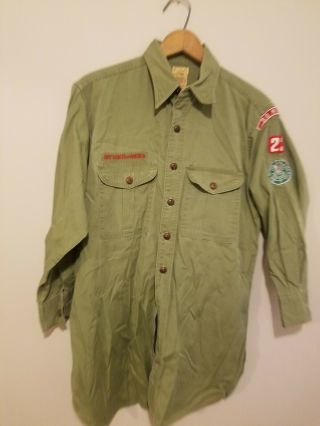 Vintage 1950s Boy Scout Uniform Shirt Poplin Miami Be Prepared Patch