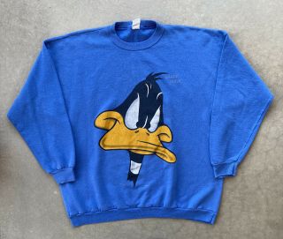 Vintage 90s Daffy Duck Looney Tunes Crewneck Sweater Xxl Warner Bros Blue