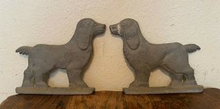 2 Vintage Cast Metal Dog Spaniel Hurricane Fence,  Gate Mailbox Toppers