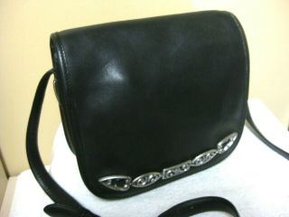 Vintage Brighton Black Leather Crossbody Shoulder Bag Purse Satchel Tote