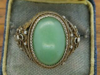 Vintage Silver Antique Chinese Jade Filigree Adjustable Ring Rare