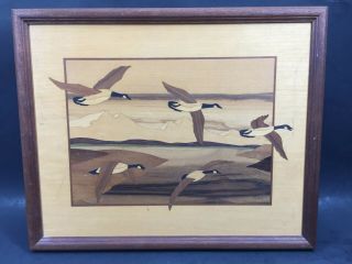 Vintage Hudson River Wood Inlay Marquetry Geese In Flight Jeffrey Nelson