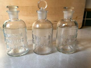 Vintage Apothecary T.  C.  Wheaton Co (3) Small Glass Bottles W Stoppers