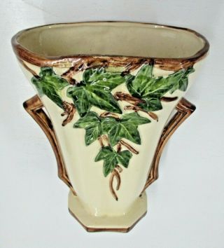 Vintage 1950 ' s McCoy Pottery Flower Vase Ivy with Green Leaves 9 - 1/2 