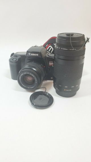 Vtg Canon Eos Rebel S Film Camera With 35 - 80mm And 75 - 300mm Zoom Lens