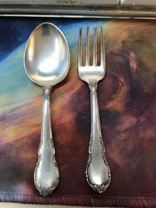 Vintage Lunt Sterling Silver Baby Spoon & Fork Set Mignonette Pattern 1963