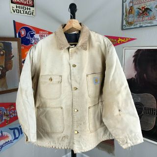 Vintage 90s 1990s Carhartt Blanket Lined Chore Coat Jacket Distressed Men 