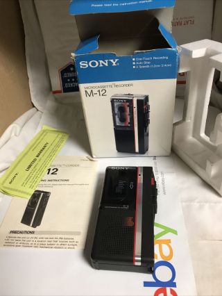Vintage Sony M - 12 Microcassette Corder Recorder W/ Box Micro Cassette Player Htf