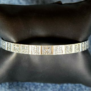 Vintage Danecraft Fleur - De - Lis Pattern Sterling Silver Bangle Bracelet