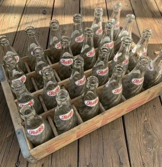 Vintage PEPSI COLA Wooden Bottle Carrier Crate Case Box w/ 24 Swirl Bottles 8 oz 2