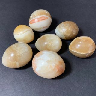 Vintage 7 Natural Onyx Stone Rock Polished Eggs Precious Hand Cut