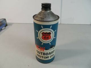 Vintage Phillips 66 Outboard Motor Oil 1 Quart Cone Top Metal Can