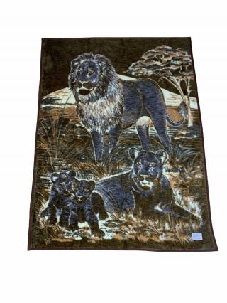 Vtg CHATHAM Northstar Blanket Throw Lion Animal Reversible 60 