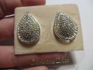 Gorgeous Vtg Christian Dior Pave Diamond Rhinestone Clip Earrings On Orig Card