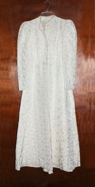Vintage Antique Ivory Color Brocade Full Length Opera Coat Small